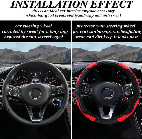 Leather Car Steering Wheel Cover for Men Women, Breathable, Non-Slip, Universal 15 Inch Microfiber Elastic Steering Wheel Protector for Most Cars ...