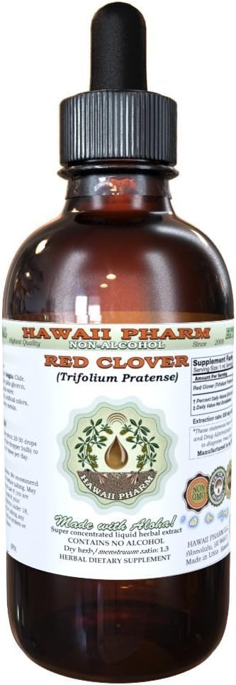 Hawaii Pharm Red Clover Alcohol-Free Liquid Extract, Red Clover (Trifolium Pratense) Flower Glycerite Natural Herbal Supplement, USA 2 fl.oz...