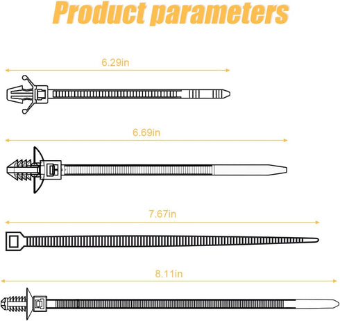 120PCS Car Push Mount Cable Zip Tie, Nylon Self Locking Cable Strap, Engine Bay Wire Harness Restraint Ties, Fastener Cable Clips Wraps for Indoor...