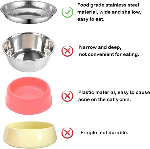 Stainless Steel Cat Bowls, Cat Food Bowls Shallow Wide Cat Bowl Relief Whisker Fatigue Cat Food Water Bowl with Non-Slip Placemats for Cat Small D...