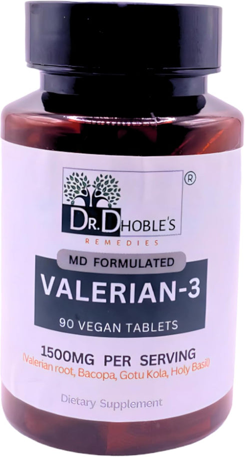 Valerian-3, 1500 Mg/Serving, MD Formulated Herbal Blend- Valerian root, Bacopa (Bacopa monnieri), Gotu kola (Centella Asiatica), Holy Basil, Glute...
