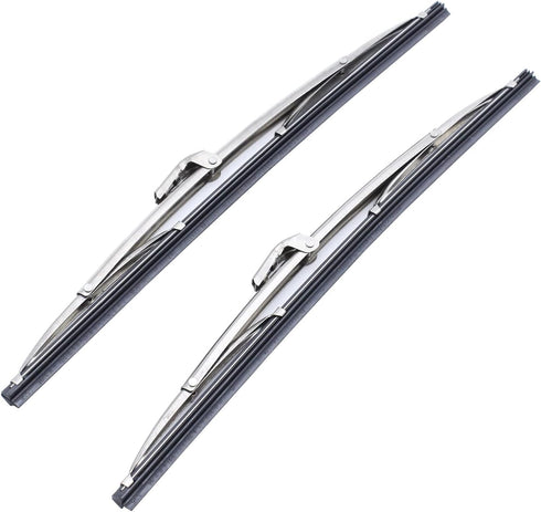 12" Polished Stainless Steel Front Windshield Wiper Blades Pair Fits many Classic GM & Ford...