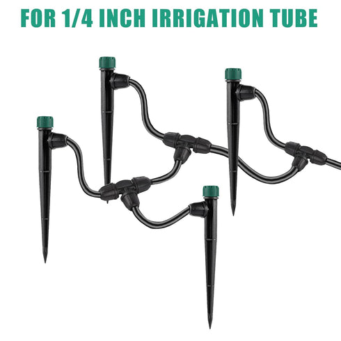 Drip Irrigation Emitters for 1/4" Drip Tubing,Adjustable 360 Degree Automatic Irrigation Drippers on 5.5" Arrow Stake,with1/4" Locked Tee for Wate...