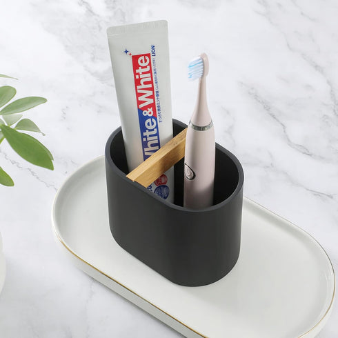 rejomiik Thick Resin Toothbrush Holders Bamboo Tooth Brushing Holder for Bathroom Countertop, Tooth Brush Storage Organizer Stand for Holds Toilet...