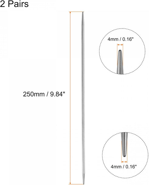 uxcell 2 Pairs Knitting Needle Set, 4mm Diameter 9.84 Inches Length Stainless Steel Double Pointed Sweater Needles for Handmade Projects DIY Knitt...