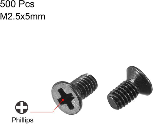 uxcell M2.5 x 5mm Phillips Screw Fasteners Black for Laptop PC TV Fan Switch 500pcs...