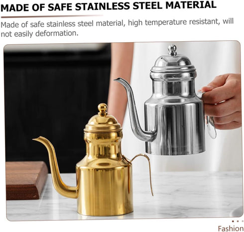 Stainless Steel Oil Pot Syrup Dispenser Tea Kettles Metal Oil Kettle Sauce Oil Mesh Strainer Pouring Kettle Grease Can Frying Oil Filter Soy Olive...