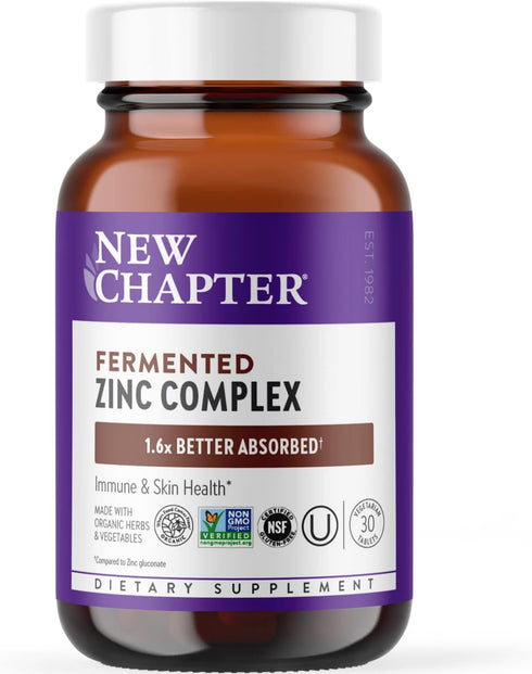 New Chapter Zinc Supplement, Fermented Zinc Complex, ONE Daily for Immune Support + Skin Health + Non-GMO Ingredients, Easy to Swallow & Digest, 3...