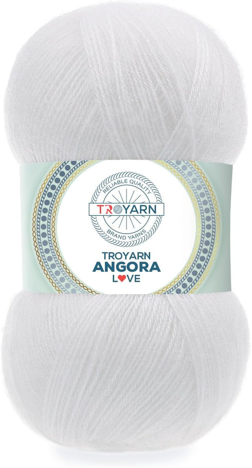 Angora Love (2- Skeins Pack) 20% Wool%80 Acrylic Thread Crochet Lace Weight #1 Fingering and Socks Yarn (2 x 3.52 oz) / (2 x 601 Yds) (10855 - Whi...