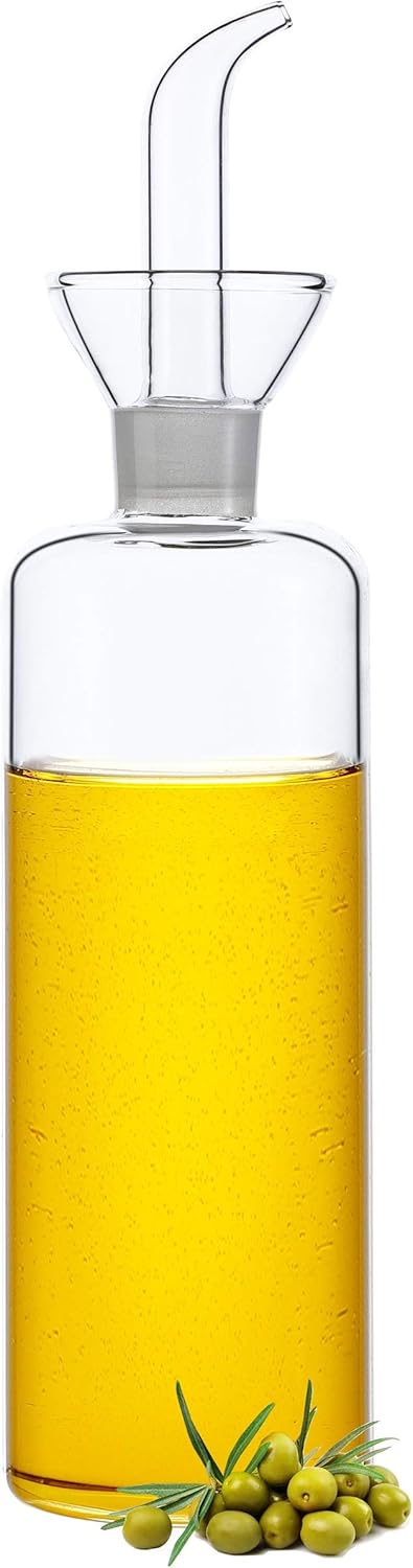 HAIZEEN 17oz/500ml Clear Glass Olive Oil Dispenser Bottle - Oil and Vinegar Cruet with Non Drip Pourers and NO Funnel Needed - Olive Oil Carafe De...