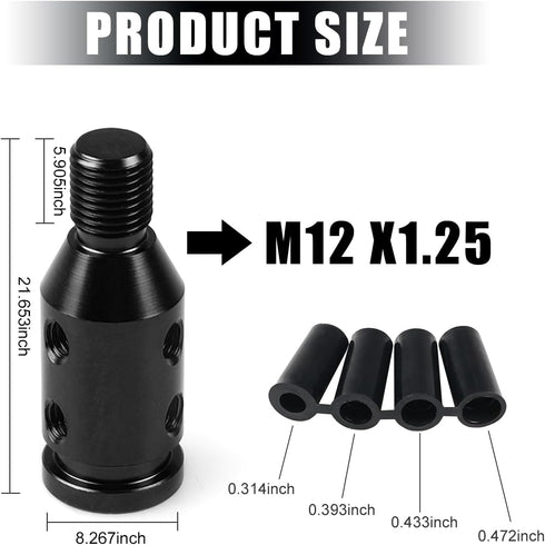 1 PC M12 x 1.25 Universal Shift Knob Adapter, Aluminum Alloy Transmission Gear Stick Shift Connector, for Non Threaded Shifters (Black)...