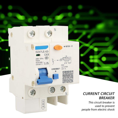 DZ47LE-63 Current Circuit Breaker 1P+N C63 RCCB 230V 63A 30mA Leakage Overload Short Circuit Protection...