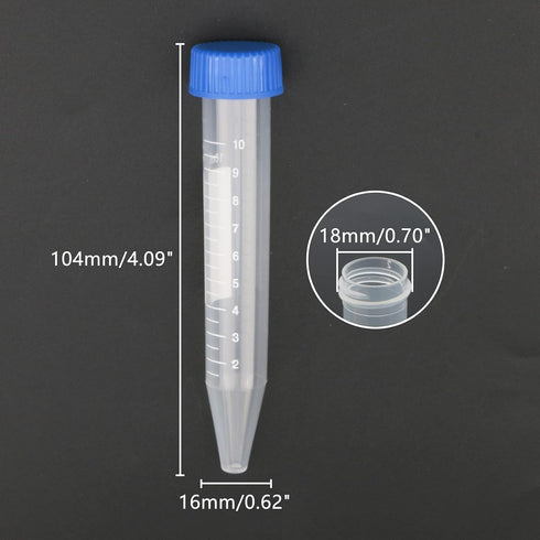 10ml Centrifuge Tube Conical Bottom Blue Screw Cap with Clear Graduation and Writing Area, Pack of 20...