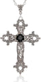 Gothic Cross Necklace Silver-Tone Pendant with Black or Red Glass Stone, on 25” Steel Chain, Cross Necklace for Women, Large Goth Silver Cross Nec...