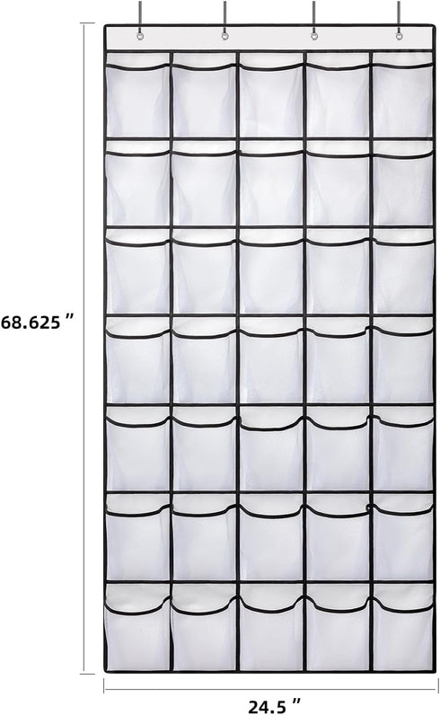 35 Pockets Over the Door Shoe Organizer, Hanging Shoe Organizer for Door with 35 Mesh Pockets Large Capacity Shoe Hanging Storage Bag with 4 Metal...