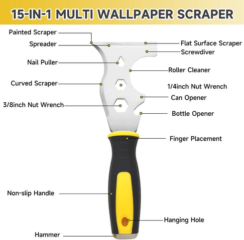 3Pcs Putty Knife, 2" 4" Spackle Knife Set Stainless Steel 15-in-1 Painters Scraper Wallpaper Scraper Tool for Repairing Drywall, Removing Wallpape...