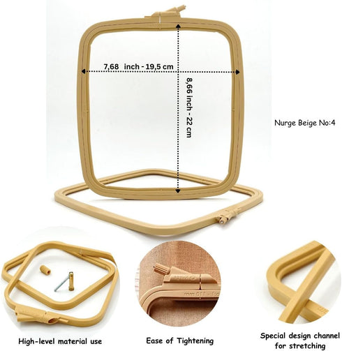 Nurge Beige Large (No:4) Plastic Square Embroidery Hoop, Cross Stitch Hoops, Punch Needle Hoop , DIY Craft Sewing,ABS Plastic Embroidery Hoops...