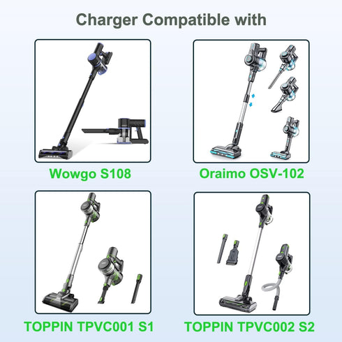 Vauucm Charger comaptible with Wowgo Cordless Vacuum Cleaner S108, for Oraimo OSV-102 Cordless Stick Vacuum, for TOPPIN TPVC001 S1 TPVC002 S2 Cord...