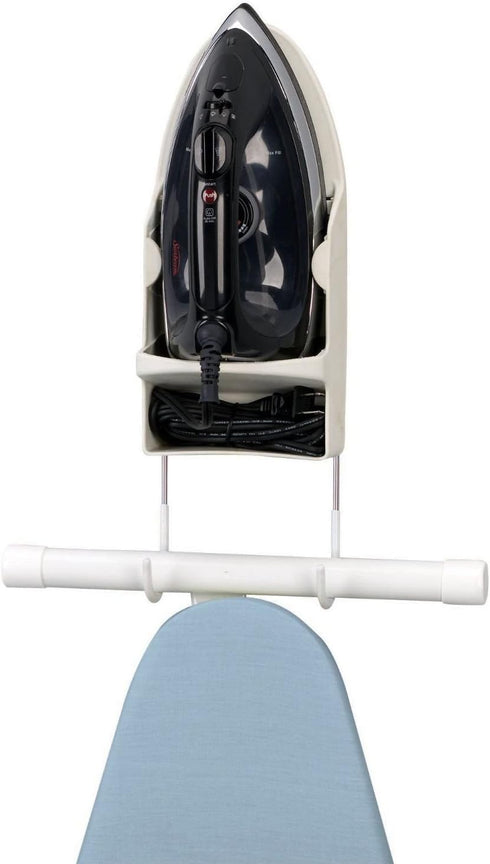 Household Essentials 166-1 Iron Wall Mount with Attached Ironing Board Hooks,White...