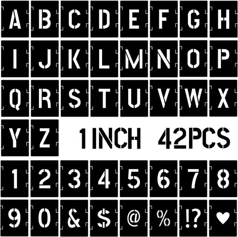 1 Inch Letter Stencils Symbol Numbers Craft Stencils, 42 Pcs Alphabet Stencils Letter Stencil Interlocking Stencil Kit Reusable Plastic Stencils L...