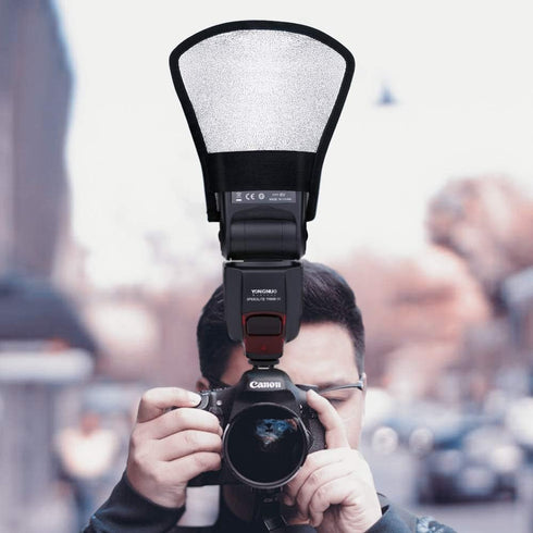 2 Pack Flash Diffuser Reflector - 2-Sided White/Silver Bend Bounce Flash Reflector Kit with Elastic Strap for Canon, Nikon, Sony, Fuji and All Spe...