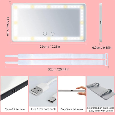 Car Mirror Vanity, Rechargeable Car Visor Mirror with LED Lights, Car Vanity Mirror with 3 Lights Modes, Sun Visor Mirror with Light, White...