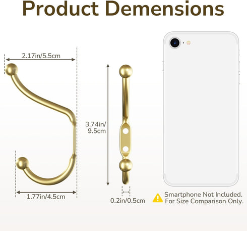 Gold Coat Hooks Wall Mount - Wall Hooks for Hanging, Heavy Duty Hooks, Mudroom Hooks, Metal Hooks for Hanging Clothes, Towels, Hats, Keys, Coats,4...