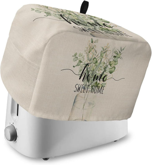 Toaster Dust Cover with Pockets, Rustic Spring Sweet Home Green Eucalyptus Leaves Beige Soft Washable 2 Slice Toaster Cover, Dust-proof Cover for ...