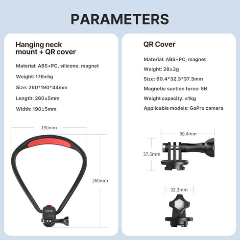 Magnetic Neck Holder Mount for Gopro - ULANZI Go Quick II POV Necklace Mount Quick Release Hands Free Mounting Attachments Vlog Aceessories for Go...