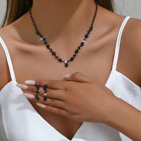 Unicra Black Rhinestone Necklace Earrings Set Bridal Wedding Jewelry Sets Crystal Choker Necklace Prom Costume Jewelry Set for Women and Brides...