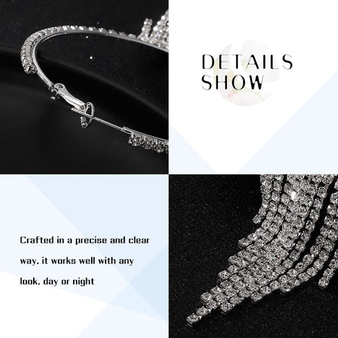 Jeairts Rhinestone Earrings Silver Long Chandelier Dangle Chain Big Cricle Tassel Drop Earrings Sparkly Bridal Prom Jewelry for Women and Girls...