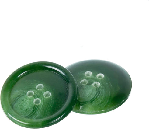 Mibo 10pcs Round Urea Resin Suiting Buttons with Rounded Rim - 40L (25mm) - 4 Hole - Green Mix...