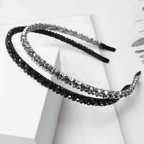 Fashion Super Shiny Women Two Rows Black Crystal Beads Headband Girls Headwear Rhinestone Beaded Hair Band Hair Accessories Women's Fashion Headba...