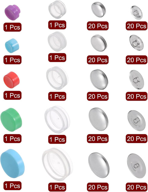 HARFINGTON 100 Sets Self Cover Button Kit 5 Size 0.6" 0.75" 0.9" 1.1" 1.5" with Wire Backs Aluminum Buttons to Cover Fabric Covered Buttons Maker ...