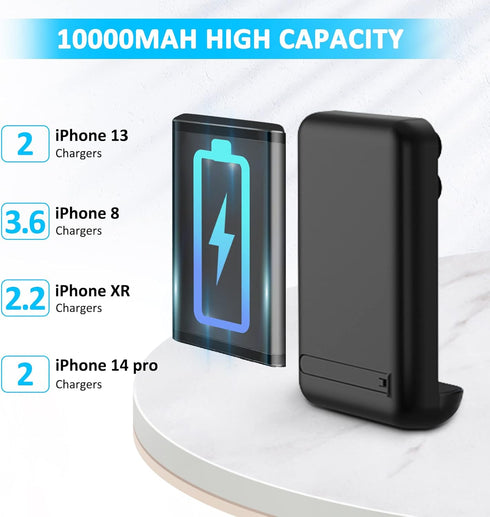 Portable Charger for iPhone, 10000mAh Compact Power Bank with Metal Stand, External Battery Pack Compatible with iPhone 14/14 Plus/14 Pro Max/13/1...