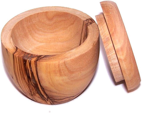 Holy Land Market Handcrafted olive wood Salt/Sugar keeper (3" in diameter) - Asfour Outlet Trademark...