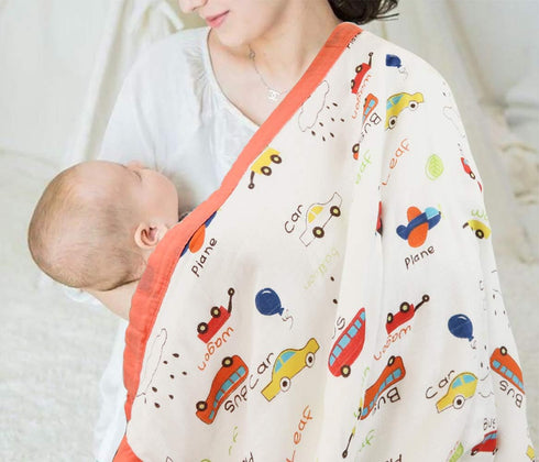 Coral Red Muslin Baby Blanket, Ultra Soft Hypoallergenic Baby Quilts, Unisex Baby Swaddle Wrap, Oversized 43X45inchs (Car Bus)...