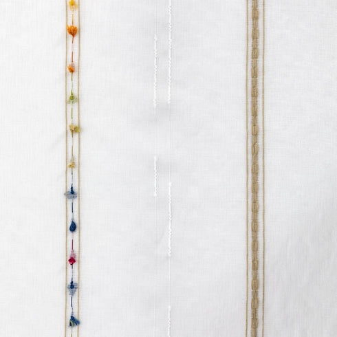 pureaqu Faux Linen Stripe Pom Pom Sheer Curtain for Bedroom/Kids Room Embroidered Colorful Rainbow Semi Sheer Voile Window Curtain for Living Room...