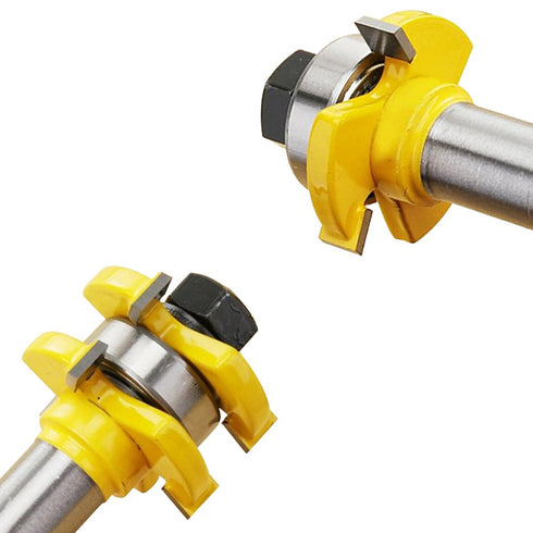 Tongue and Groove Router Bit, Set of 2 Grooving Router Bit 3/4" Stock 3 Teeth T Shape 1-3/8 Inch Diameter Wood Milling Saw Cutter Door Flooring Wo...