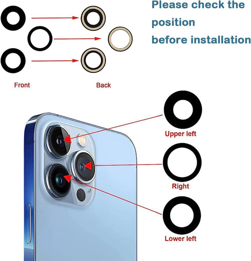 3 Pcs 13 Pro Camera Lens Glass Replacement for iPhone 13 Pro,13 Pro Back Rear Camera Lens Replacement with Pre-Installed Adhesive, Back Glass Came...