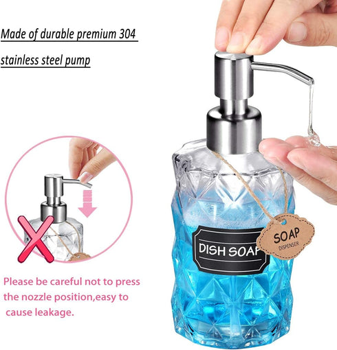 4PC Soap Dispenser Lids - Stainless Steel Replacement Pump -Waterproof Label Stickers 8 Pack Tubes Fit 28/400 Thread Neck Bottles,for Dish Soap,Lo...