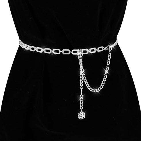Rhinestone Waist Belt, 23"-39" Adjustable Diamond Chain Belt Metal Bikini Belly Chain Crystals Ladies Body waistband for Women Girls Dresses Jeans...