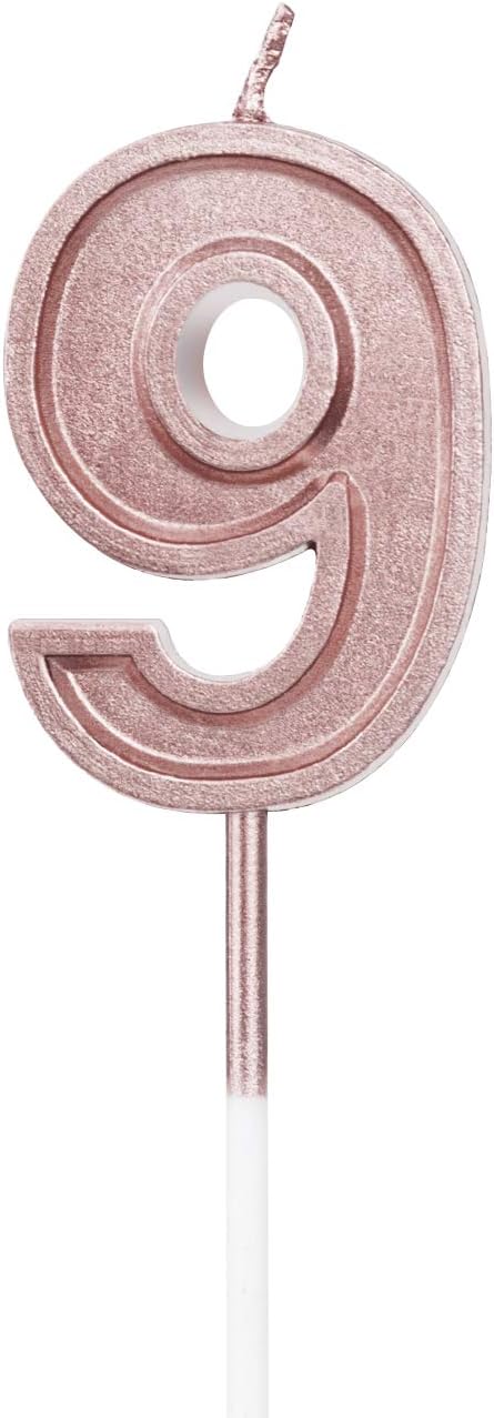 Luter Rose Gold Glitter Happy Birthday Cake Candles Number Candles Birthday Candle Cake Topper Decoration for Party Kids Adults (Number 9)...