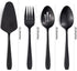 Matte Black Serving Set, 4-Piece Stainless Steel Large Hostess Set Include Slotted Spoon Serving Spoon Serving Fork and Cake Server, Ideal for Buf...