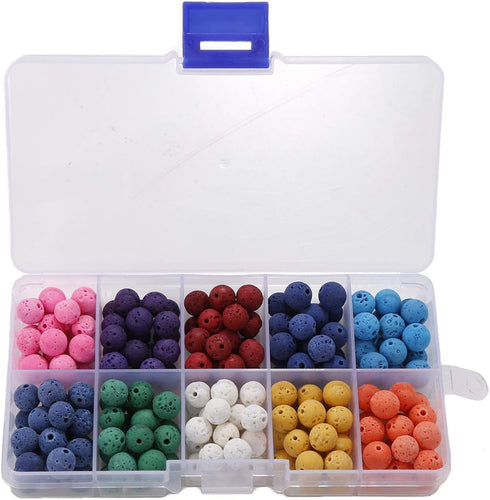 200pcs Round Lava Rock Beads Bulk,Crafts Loose Volcanic Rock Chakra Beads Lava Bead Kit for Making Essential Oil Diffuser Jewelry, Necklaces, Brac...