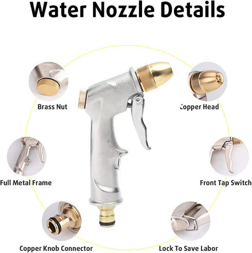 High Pressure Hose Nozzle, 4 Modes Metal Handheld Water Nozzle Sprayer with Fittings, Water Sprayer for Garden Watering Car Washing...