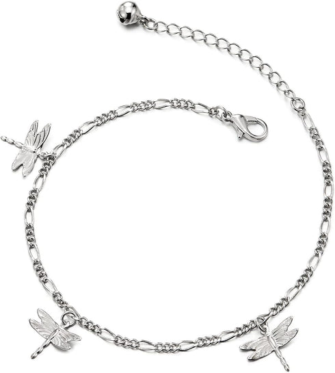 COOLSTEELANDBEYOND Anklet Bracelet with Dangling Charms of Dragonflies and Jingle Bell...
