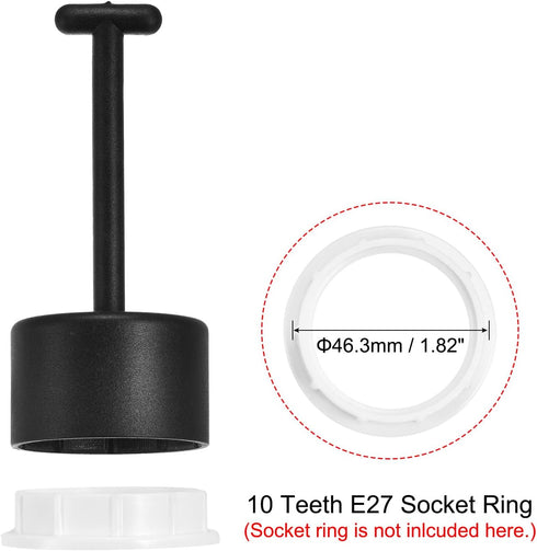 MECCANIXITY 10 Teeth E26/E27 Socket Ring Removal Tool T Type for Medium Base, Light Replacing Accessories Black Plastic, Pack of 3...