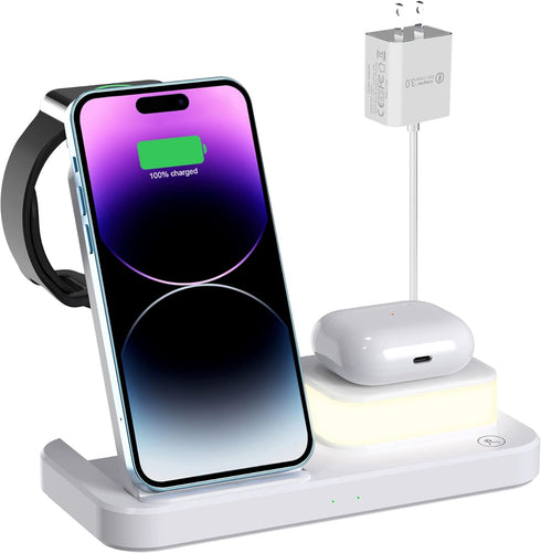 Wireless Charging Station Compatible with Apple iWatch8/Ultra/7/SE/6/5/4/3/2, 3 in 1 Wireless Charger Nightlight for Airpods 2/3/Pro iPhone 14 Plu...