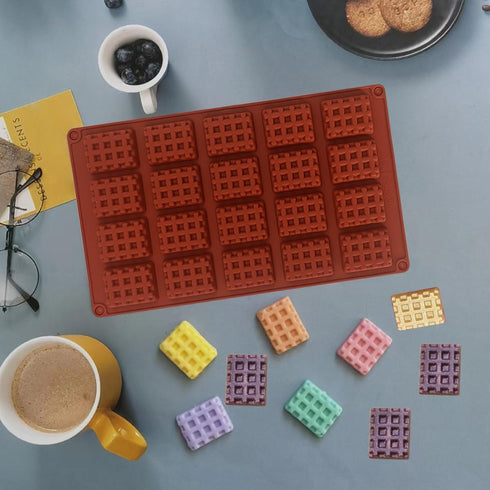 Silicone Waffle Mold, 20 Cavities Mini Square Waffle Maker Silicone Mold, Non-Stick Waffle Tray for Making Waffle Cookie, Chocolate, Candy, Soap, ...